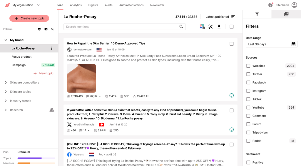 la roche posay feed with mentions from different sources