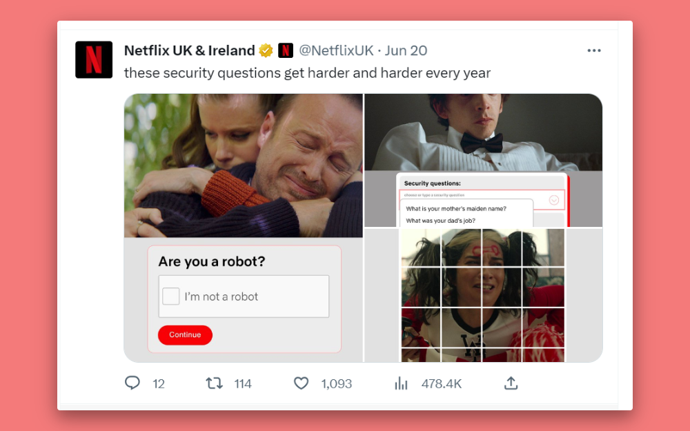 A screenshot of Netflix Uk & Ireland’s funny post on Twitter.
