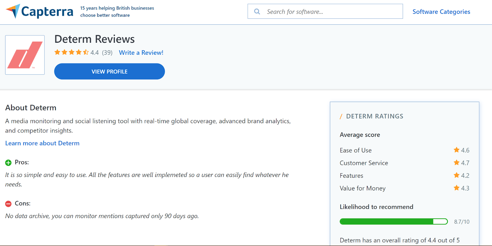 Capterra collects customer reviews