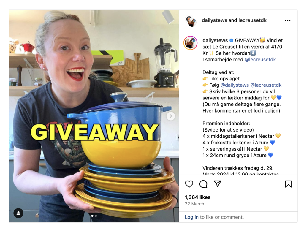 French-Belgian cookware brand Le Creuset hosted a giveaway on Instagram. 