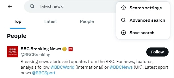Desktop Twitter Advanced Regular Search