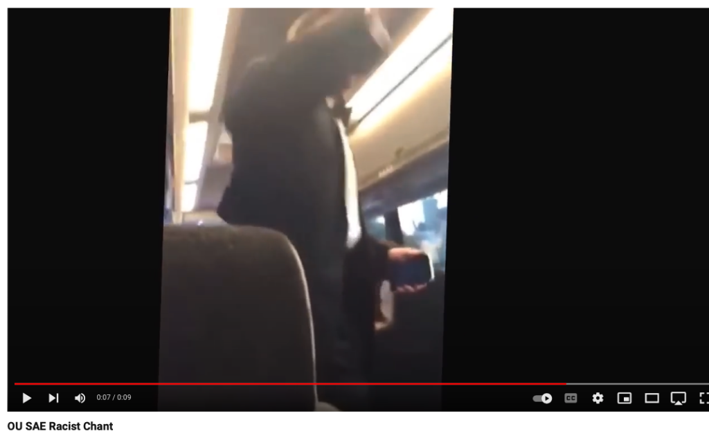 Screenshot of video of racist Sigma Alpha Epsilon chant