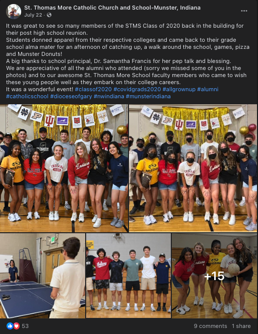 Screenshot of high school alumni appreciation post
