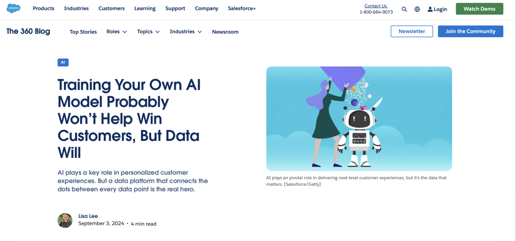 Screenshot of owned media blog by Salesforce